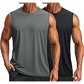 TACVASEN Sleeveless Shirts for Men 2-Pack Quick Dry Tank Tops Lightweight UPF 50+ Running Gym Workout Muscle Shirts