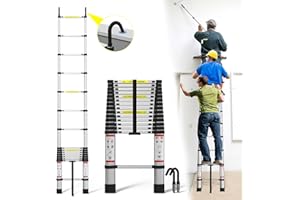 YIYAI 14.4FT Telescoping Ladder, 4.4m Aluminum Extension Ladder with 2 Detachable Hooks, 330lbs Max Capacity Telescopic Ladder, Lightweight Compact Folding Ladder Easy to Store Lader for Home, Outdoor, DIY