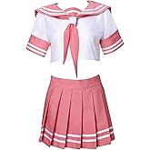 SBluuCosplay Japanese JK Uniform Cosplay School Uniform Pink Sailor Dress Costume with Socks