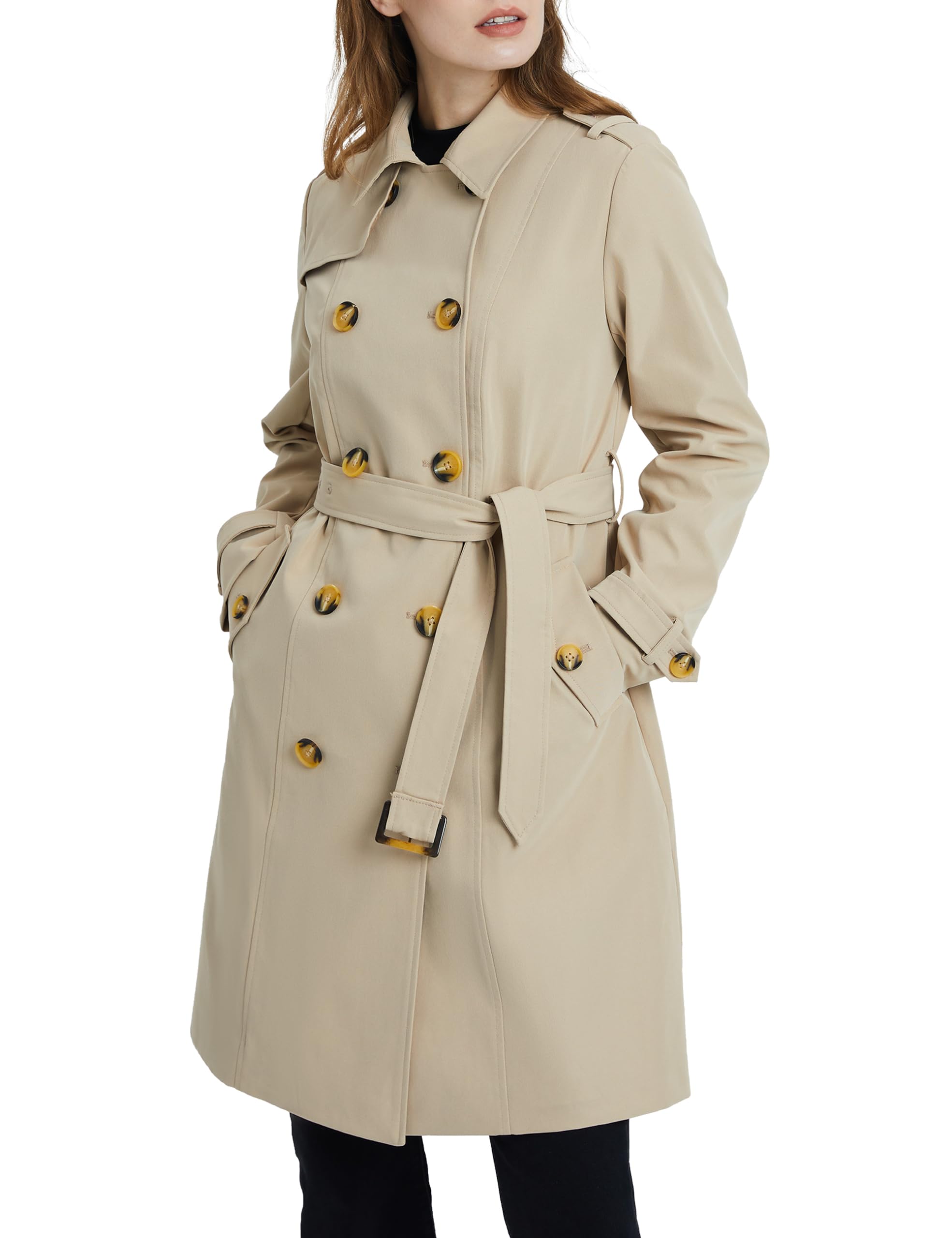 Orolay Women's Mid-length Trench Coat Double Breasted Dress Jacket Classic Lapel Slim Overcoat with Belt
