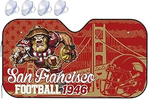 VIGKOIR Team Fans Car Windshield Sun Shade, Red Gold Sports Foldable Automotive Sun Visor for Fans, City Football Style Shades for Front Windows 55" x 30", Keeps Vehicle Cool