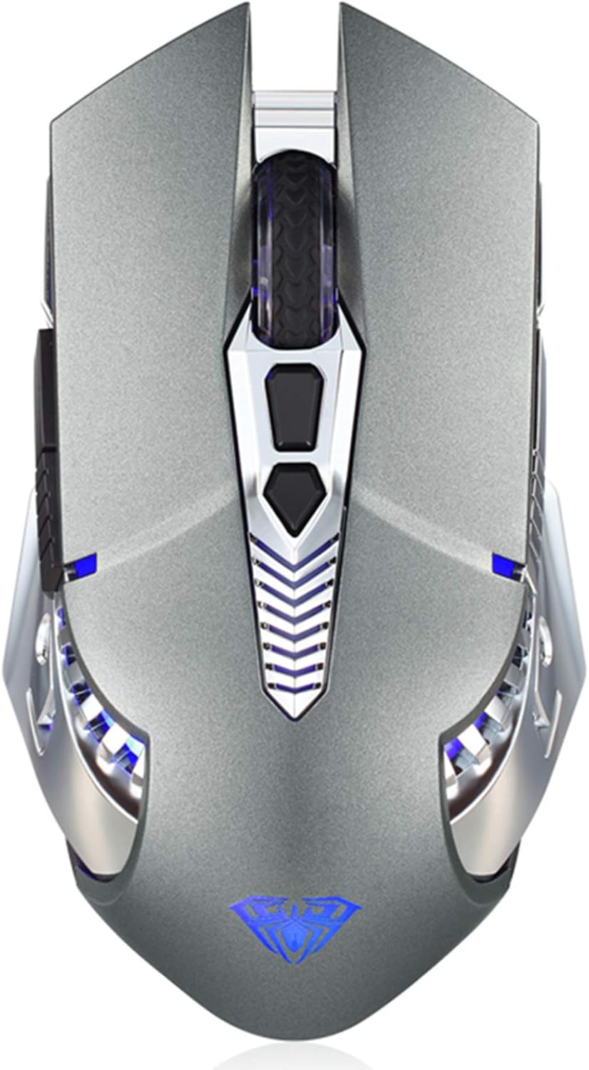 AULA SC200 Gray Bluetooth Mouse Rechargeable, with LED Breathing Backlit Lights, Side Buttons Programmable Wireless Mouse, Ergonomic Cordless Gaming Mice for MAC Laptop, Tablet, Smartphone (Gray)