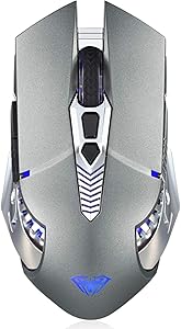 AULA SC200 Gray Bluetooth Mouse Rechargeable, with LED Breathing Backlit Lights, Side Buttons Programmable Wireless Mouse, Ergonomic Cordless Gaming Mice for MAC Laptop, Tablet, Smartphone (Gray)