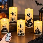 MUMCHASI Halloween Decor, Halloween Flameless Pillar Candles with Remote | Battery Operated Halloween Candles, Flikcering LED Spooky Decor, Haunted House Ghost Decoration for Party Table Fireplace
