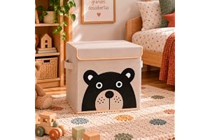 Caixa Organizadora Infantil Brinquedos Linho Tampa Baú Animal Box Oky's (URSÃO)