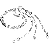 WADORN Adjustable Thin Purse Chain Strap, 47.2 Inch Metal Crossbody Bag Chain Strap with Bead Adjuster, Platinum