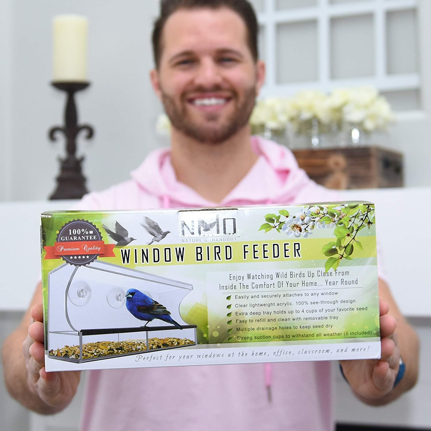 Window Bird Feeder with Strong Suction Cups and Seed Tray, Outdoor Birdfeeders for Wild Birds, Finch, Cardinal, and Bluebird. Large Outside Hanging Birdhouse Kits, Drain Holes, 3 Extra Suction Cups : Garden & Outdoor