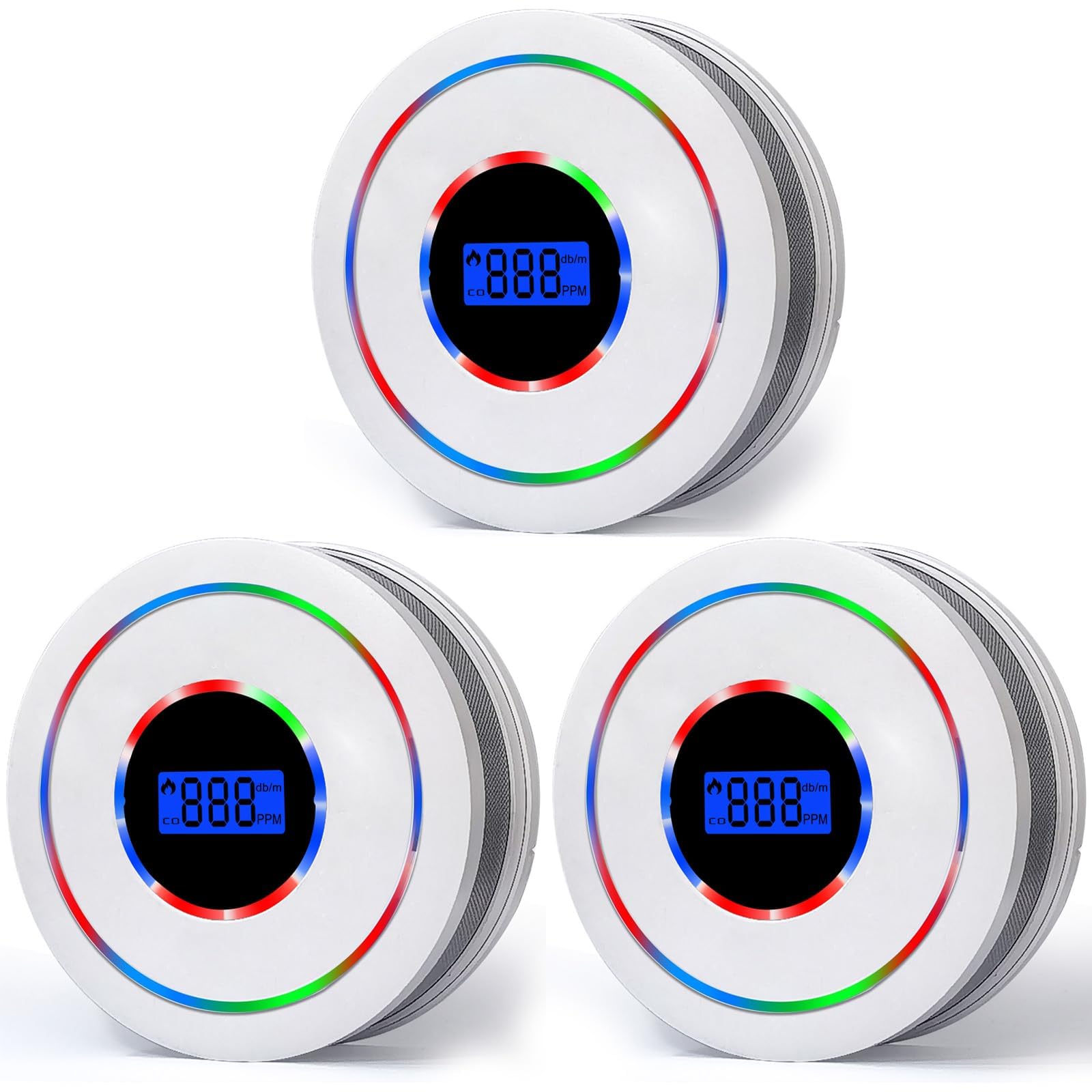 3Pack Smoke Alarm and Carbon Monoxide Detector, Smoke Alarm and Carbon Monoxide Alarm,CO Detector With Led Display Screen, And 85 Decibel Sound And Light Alarm (WHITE)