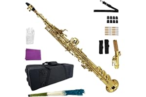 YoungMonic Bb Soprano Saxophone Straight Gold Sax Instruments for Beginners Students with Mouthpiece Carrying Case Straps 10Reeds (gold)
