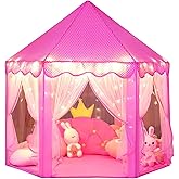 wilwolfer Princess Castle Play Tent for Girls Large Kids Play Tents Hexagon Playhouse with Star Lights Toys for Children Indoor Games (Pink)