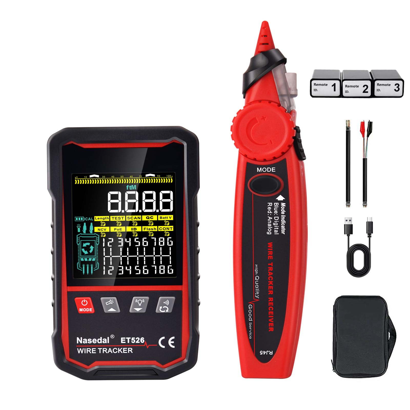 Network Cable Tester Wire Tracker Tone Generator Ethernet Tester Multimeter VFL 3-in-1 RJ45 CAT5 CAT6 CAT7 CAT8 RJ11 Tone Cable Length Cable Mapping Test (ET526)