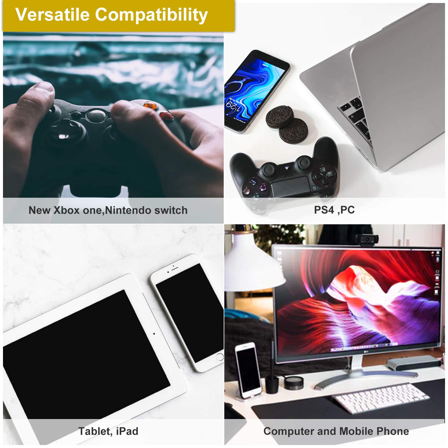 Xbox One Gaming Headset for PS4 PC Laptop Tablet Smartphone Over-Ear Nintendo Switch Headphones with Mic and Rotary Volume Control Noise Cancelling LED Lighting and Stereo Surround Sound Headset