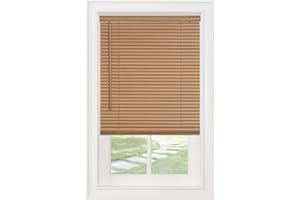 PowerSellerUSA 1" Slats Cordless Window Blinds, 64L x 35W Inches Solid Pattern Light Filtering Vinyl Indoor-Outside Ceiling Mount Mini Blind, Manual Cordless Rollup Window Privacy Blinds, Woodtone