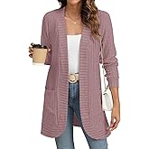 YSYOKOW Women Long Sleeve Open Front Cardigan Casual Lightweight Long Cardigans Loose Knit Outwear with Pockets