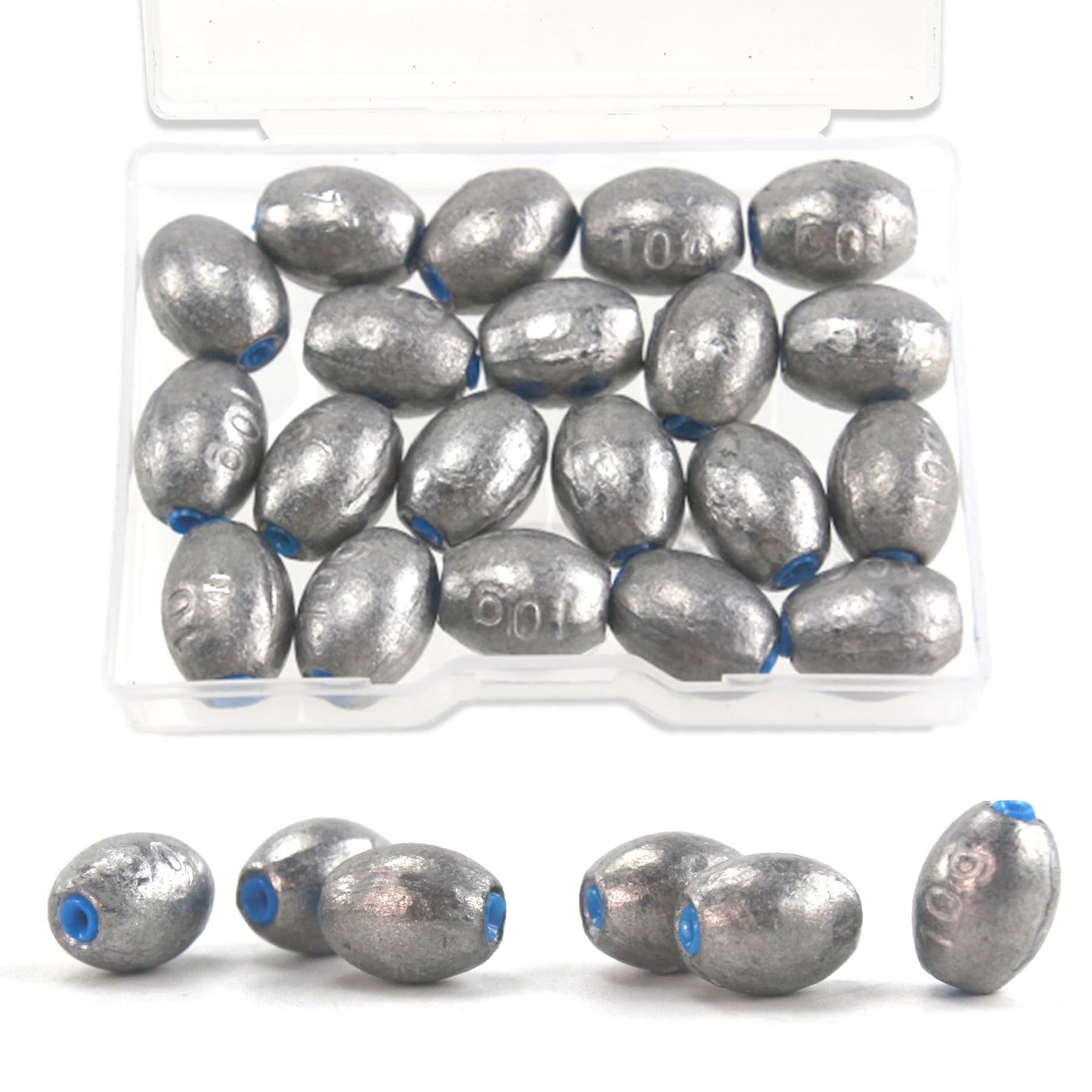 Photo 1 of BOROLA 20pcs Fishing Olive Shape Egg Sinker Weights, Saltwater and Freshwater Fishing Terminal Tackle Accessories, Egg Sinker Weights Set for Fishing Lovers(Silvery 10g)