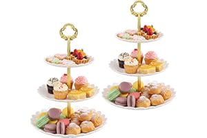 Cupcake Stand, 2 Pack Elegant White 3-Tier Round Tiered Tray for Weddings & Birthdays, Multi-Purpose Cake Stand for Desserts 