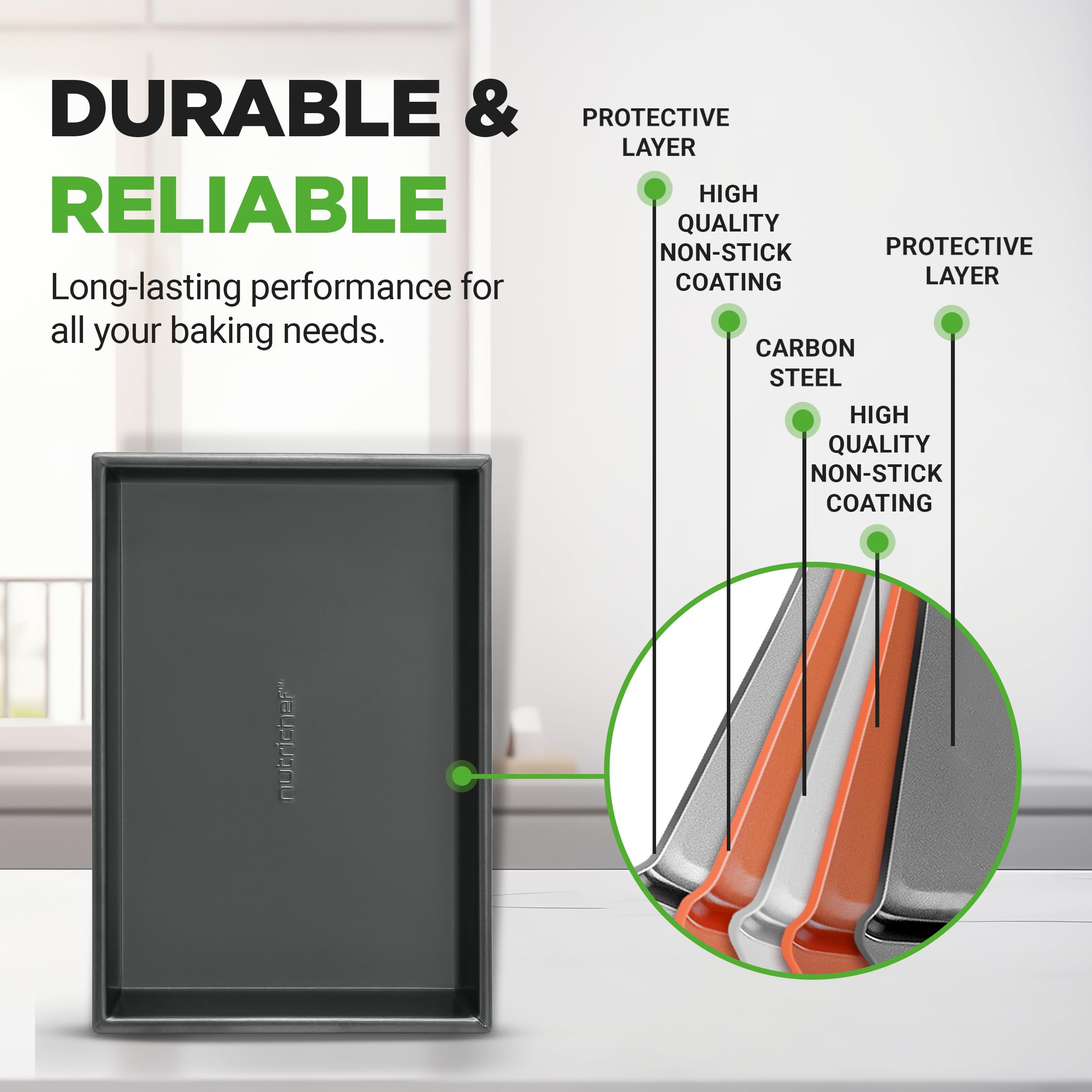 NutriChef 6-Piece Toaster Oven Bakeware Set, Compact Non-Stick Stackable Baking Pan Set with Muffin Pans, Roasting Tray & Baking Sheets, Durable Stain-Resistant Carbon Steel Design for Toaster Ovens