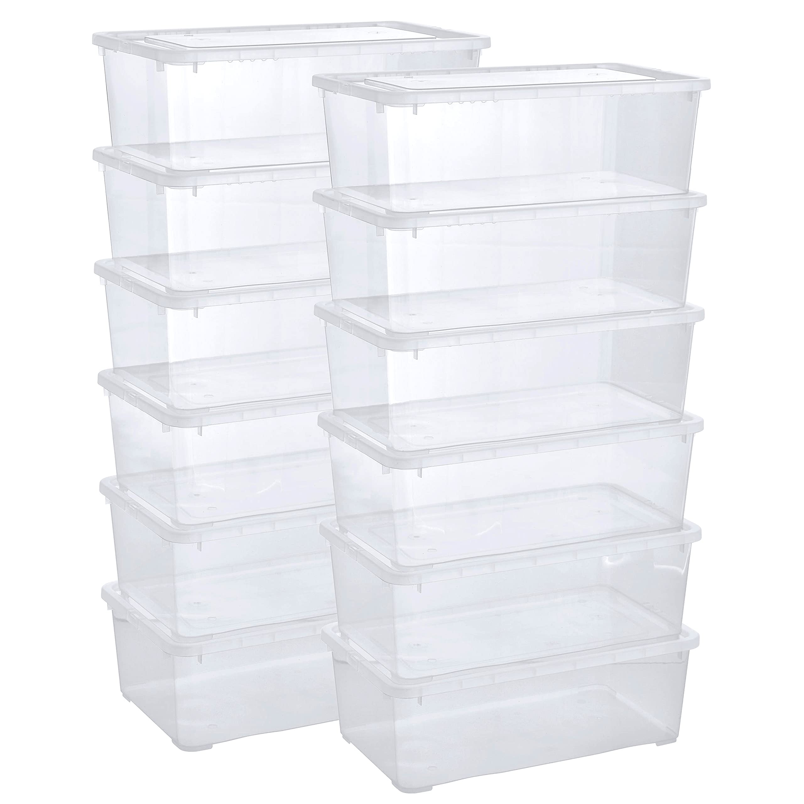 Grizzly 12 x Small Storage Boxes with Lids - 5 Litre - 13.2x7.9x4.3 inch (33.5x20x11 cm) - Stackable Clear Containers - Transparent Organiser