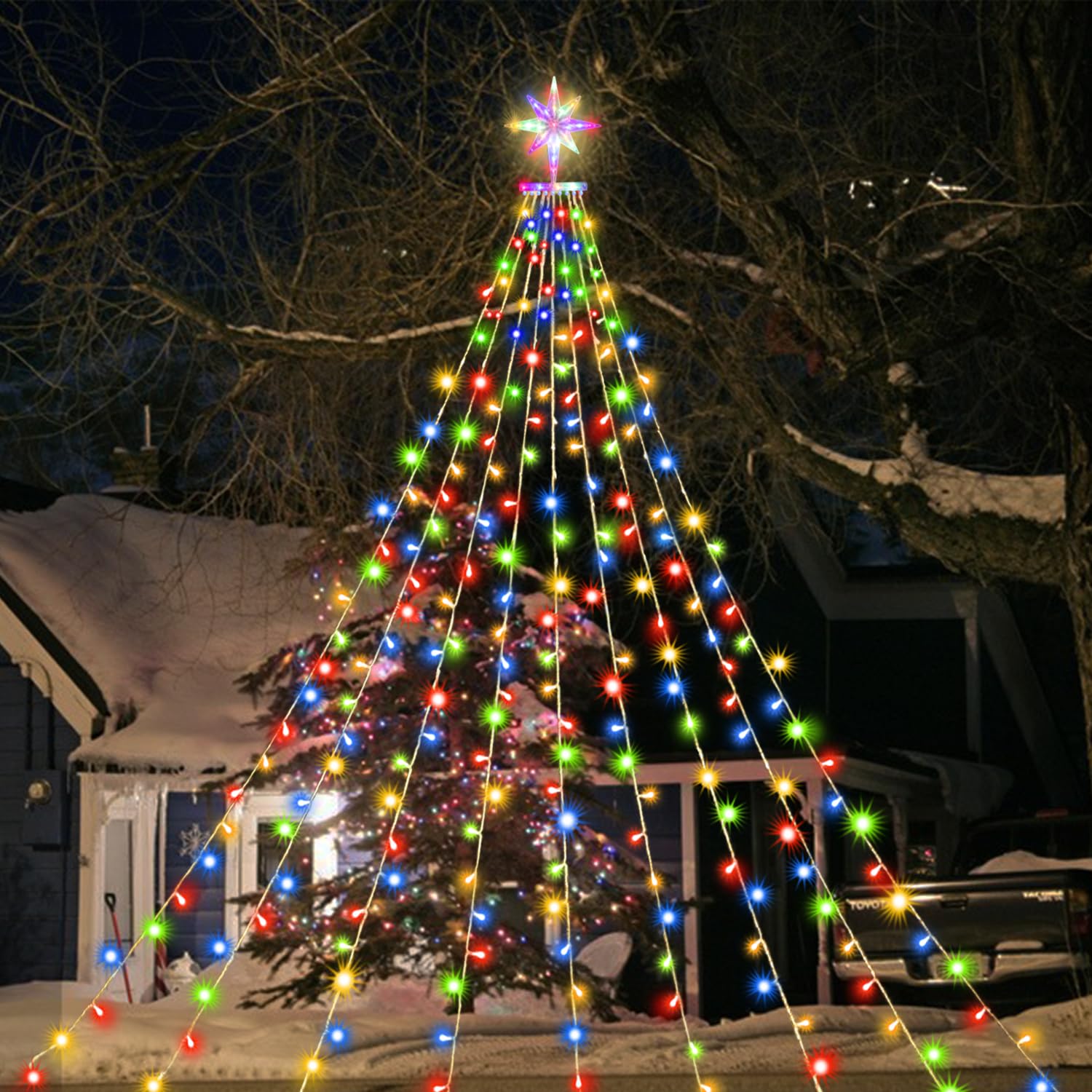 Photo 1 of (New) Christmas Decoration Lights, 320 LED Christmas Tree Lights [8 Modes & Waterproof], with 11" Lighted Dipper Star Ornament, Outdoor String Lights, for Christmas New Year Holiday (Multicolored)