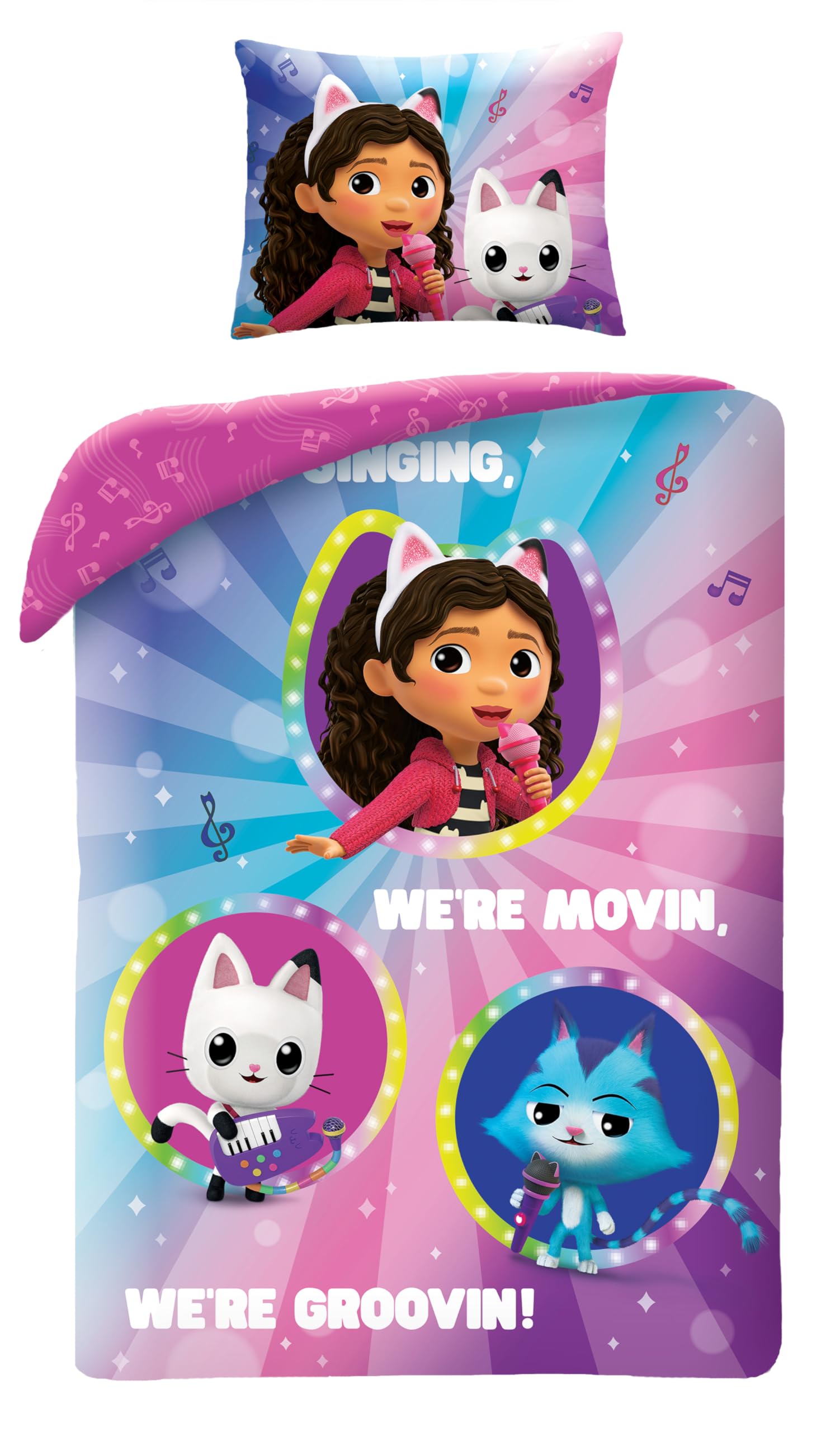 Halantex Gabby et la Maison Magique Bedding Set, Single Bed Set, Reversible Duvet Cover 140 x 200 cm and Pillowcase, Polyester