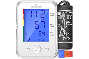 Blood Pressure Monitor for Home Use: Easy@Home Upper Arm Large Cuff BP Machine - Automatic Tensiometer with 3-Color Backlit H