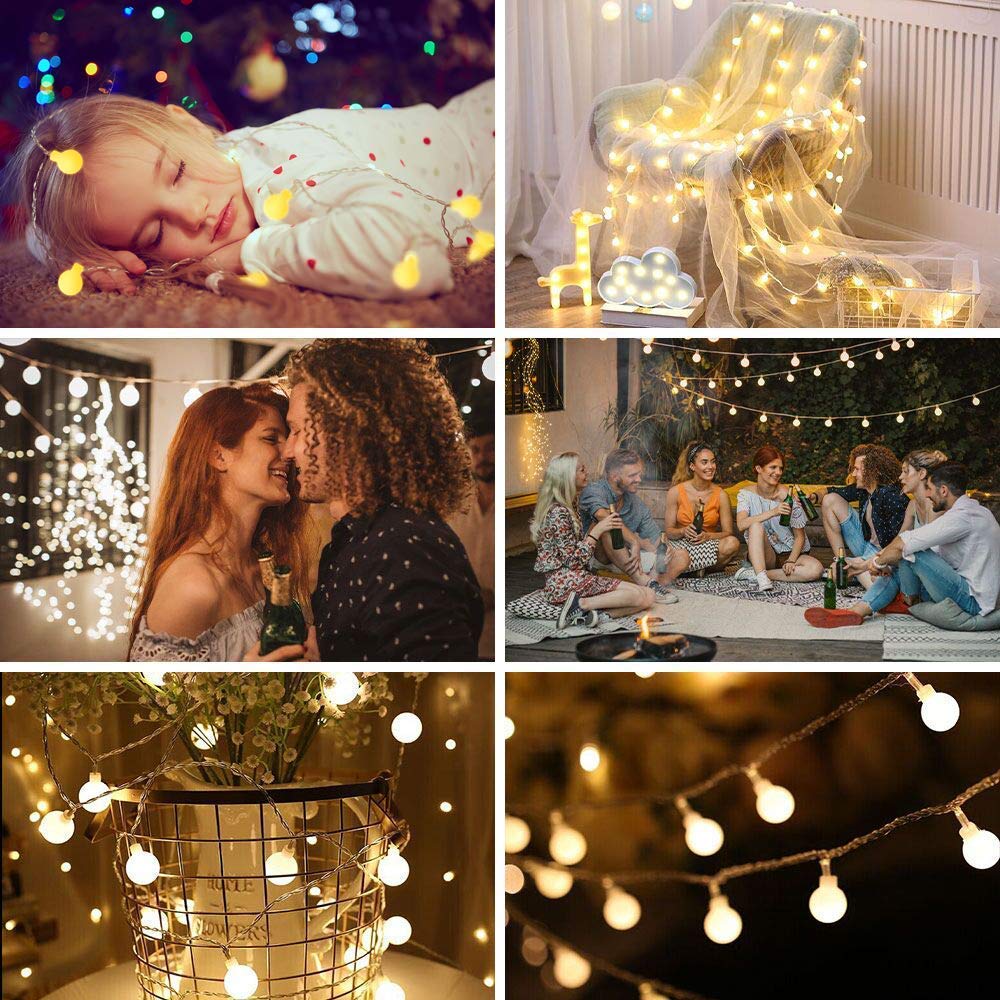 Globe Ball String Lights 16.4ft 50 LED Warm White Globe lights Battery Operated Fairy string Lights with 8 Modes and Timer Remote Control for Bedroom, Garden, Christmas, Wedding, Party