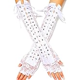 GEMILY Lace Long Fingerless Gloves White Tea Party Gloves for Women