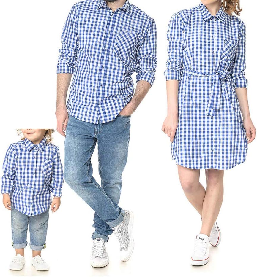 Family Matching Long Sleeve Plaid Shirt Dress Mommy and Me Father and Son Couples Matching Outfits Clothes