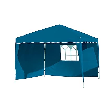Vanage Pavillon Stella blau aus Aluminium mit 2 Seitenwänden, 300x300x260cm, Faltpavillon einsetzbar als Gartenpavillon, Part
