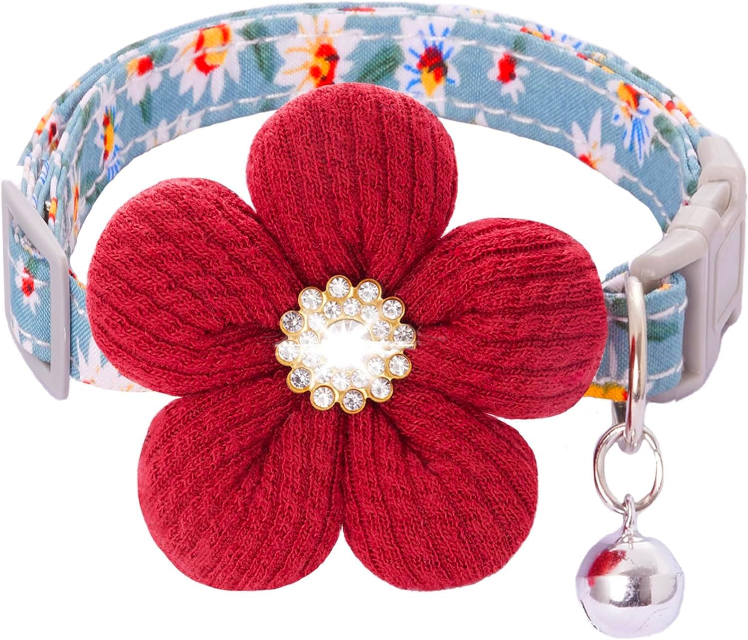Photo 1 of Small Dog Collar with Flower, Puppy Collar for Girl Dog Collars for Small Dogs Cute Dog Collar with Bell, Adjustable Length