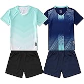LUCKYLUAN Boy's 2-Pack Soccer Jersey and Short Sets Quick Dry Sports Team Training Uniform Knit