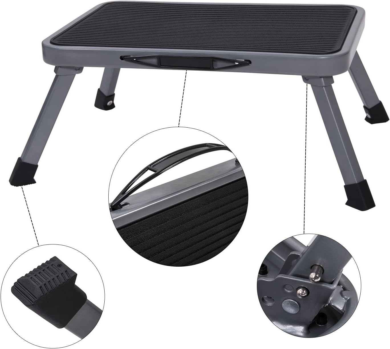 Ollieroo Step Stool Portable Lightweight Folding Steel Step Ladder with Non Skid Rubber Platform One Step 330-Pound Capacity: Home & Kitchen