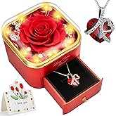 Lebana Preserved Red Real Rose with Heart Necklace -Eternal Flowers Rose Birthday Gifts for Women Wife Mom Girlfriend Grandma Gifts Idea on Christmas Valentines Mothers Day for Her-Red