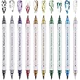 10 Color Metal Giltter 3D Nail Art Pens Set, Kalolary Double-ended Nail Point Graffiti Dotting Pen Drawing Painting Liner Brush for DIY Nail Art Beauty Adorn Manicure Tools(G)