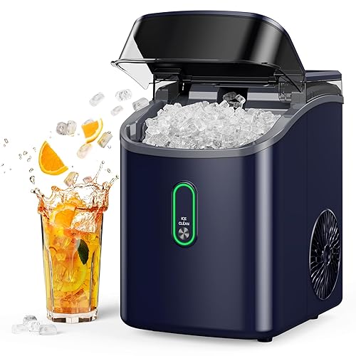 Nugget Ice Maker Countertop, Pebble Ice Maker with Crushed Ice, One-Click Operation Ice Machine with Self-Cleaning, 33lbs/24H for Home, Kitchen, Office, Blue