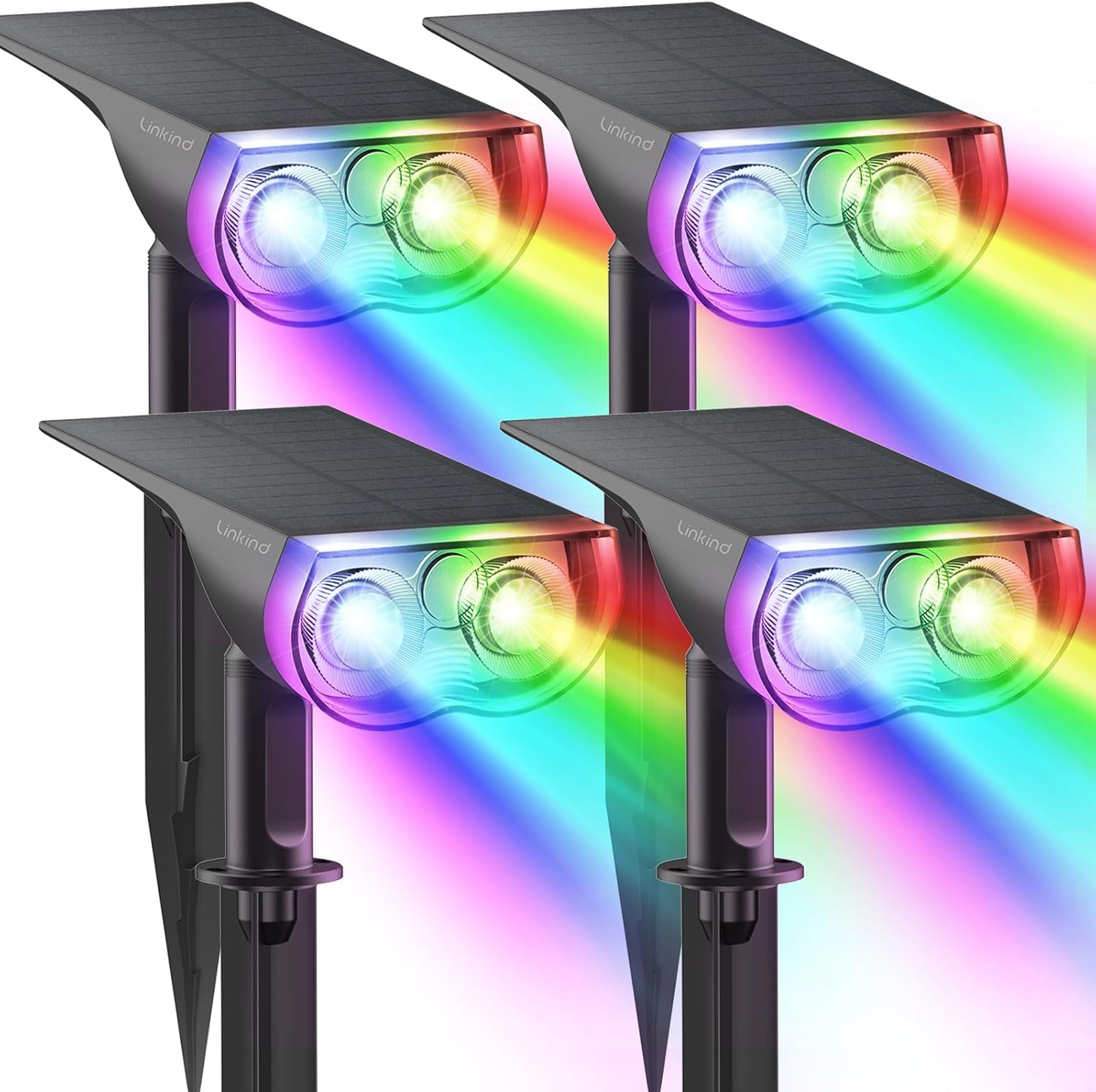 Lighting - Linkind Solar Outdoor Lights, Solar Lights Outdoor Waterproof IP67 Halloween Decorations, 2-in-1 Solar Spot Lights Outdoor Color Changing Auto On/Off, RGBW Outdoor Lights for Yard Garden Decor, 4 Pack