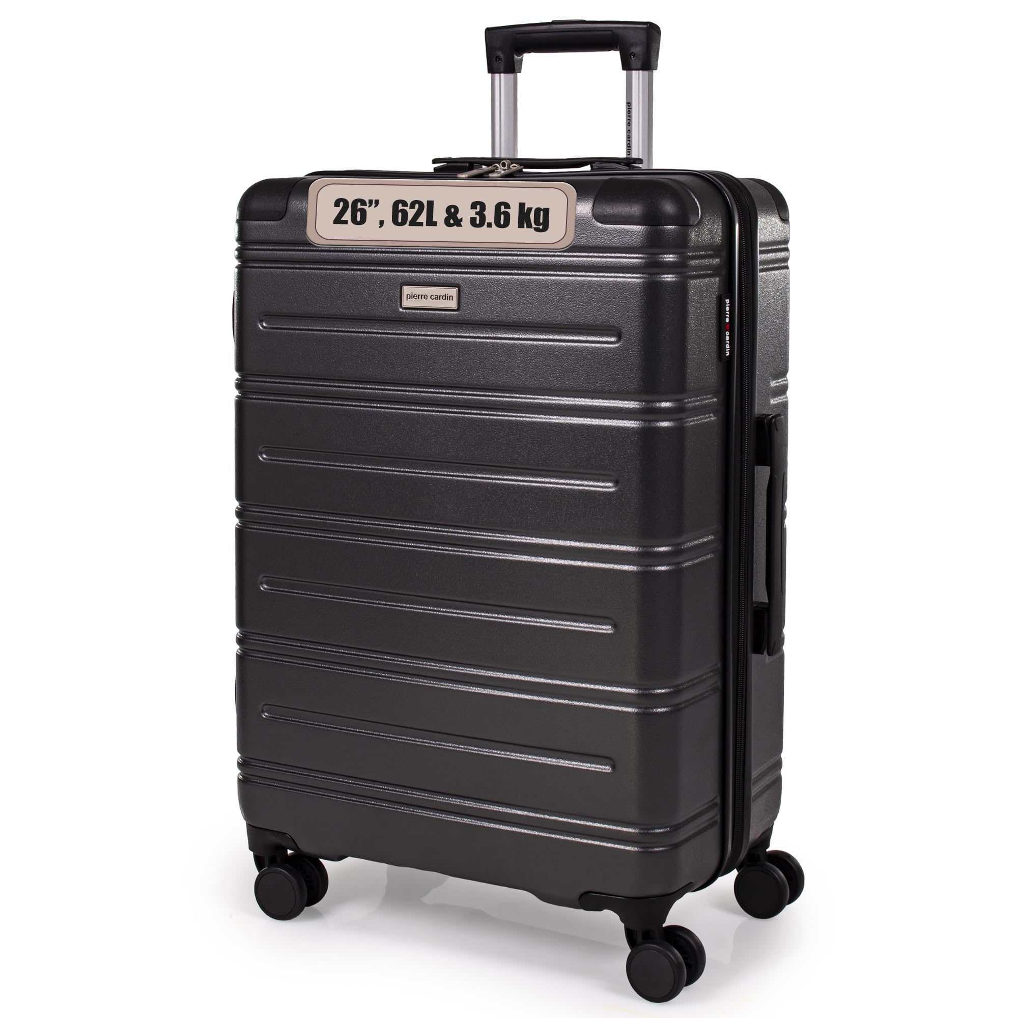 Pierre Cardin ABS Hard Shell 26 Inch Suitcase - Travel Luggage with 8 Spinner Wheels | Telescopic Drag Handle | Hard Sided Suitcases Weighing 3.6kg Cap 62L Height 66.5cm CL889 (Medium)