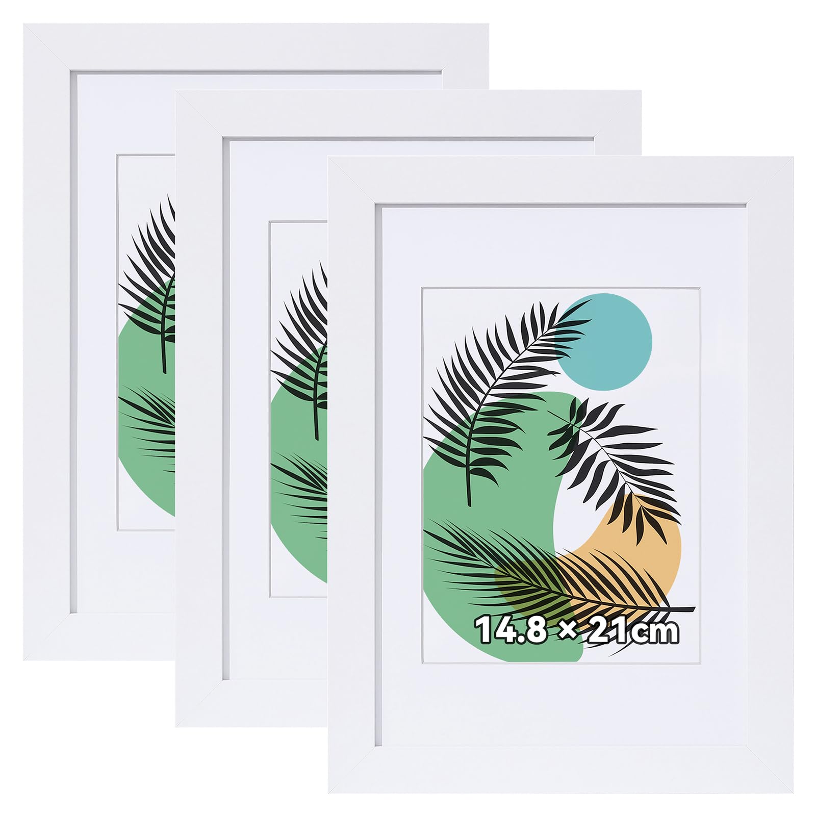 Homaxy A5 Picture Frames Photo Frame Wooden A5 Frame 14.8x21cm Poster Frames with Mount 10x15cm Set of 3, White