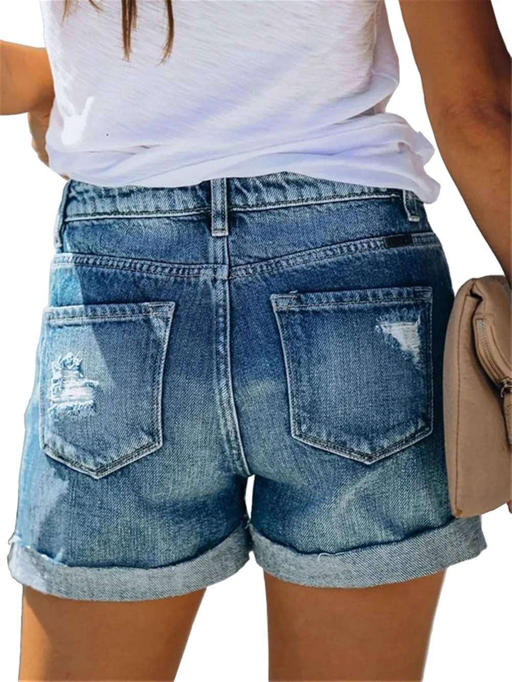 Angerella Denim Shorts for Women Mid Rise Ripped Jean Shorts Stretchy Folded Hem Hot Short Jeans at  Women’s Clothing store