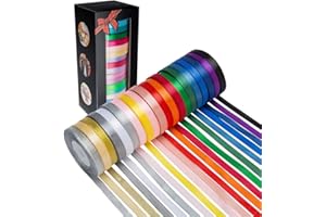 LIUYAXI 300 Yard Satin Ribbon -18 Silk Ribbon Rolls & 2 Glitter Metallic Ribbon Rolls, 2/5" Wide 15 Yard/Roll, Ribbons Perfect for Gift Wrapping, Wedding, Party Decoration and More