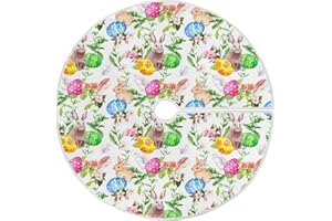 SUABO Easter Bunny Eggs Rabbit Christmas Tree Skirt 48 Inch, Xmas Tree Floor Door Mat for Party Decoration Holiday Decor Home Indoor Outdoor