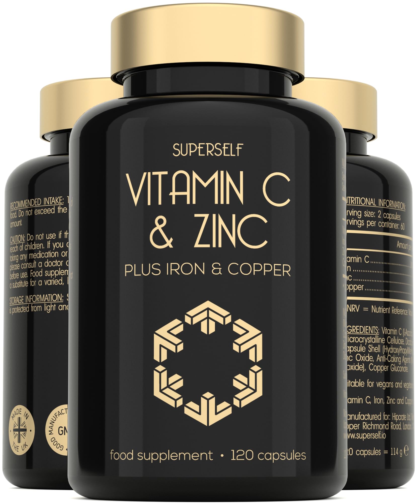 Vitamin C and Zinc Tablets - 1000mg VIT C Enhanced with Zinc, Iron, Copper High Strength - 120 Easy to Swallow Capsules - Vegan Immune System Complex Vitamin C Supplement with Superior Absorption