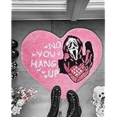 PreLiving Bathroom Rugs Heart-Shaped Pink Ghost Bath Mat Non Slip, Funny Gothic Ghost Horror Design, Washable Absorbent Spooky Bathroom Decor, Funny Halloween Bath Rugs for Home 22 x 26 Inch