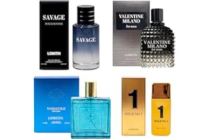 LOMITIN Signature Scent 4-Piece Fragrance for Men Includes Savage/1 Billion/Versatile/Valentine Milano of Woody, Spicy, Citrus & Aromatic Fragrance Each One in 100ml Bottle