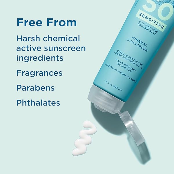 BLUE LIZARD SENSITIVE MINERAL SUNSCREEN WITH ZINC OXIDE 50+ WATER RESISTANT UVAUVB PROTECTION WITH SMART CAP TECHNOLOGY FRAGRANCE FREE, SENSITVE, SPF 50 – – TUBE, UNSCENTED, 5 FL OZ