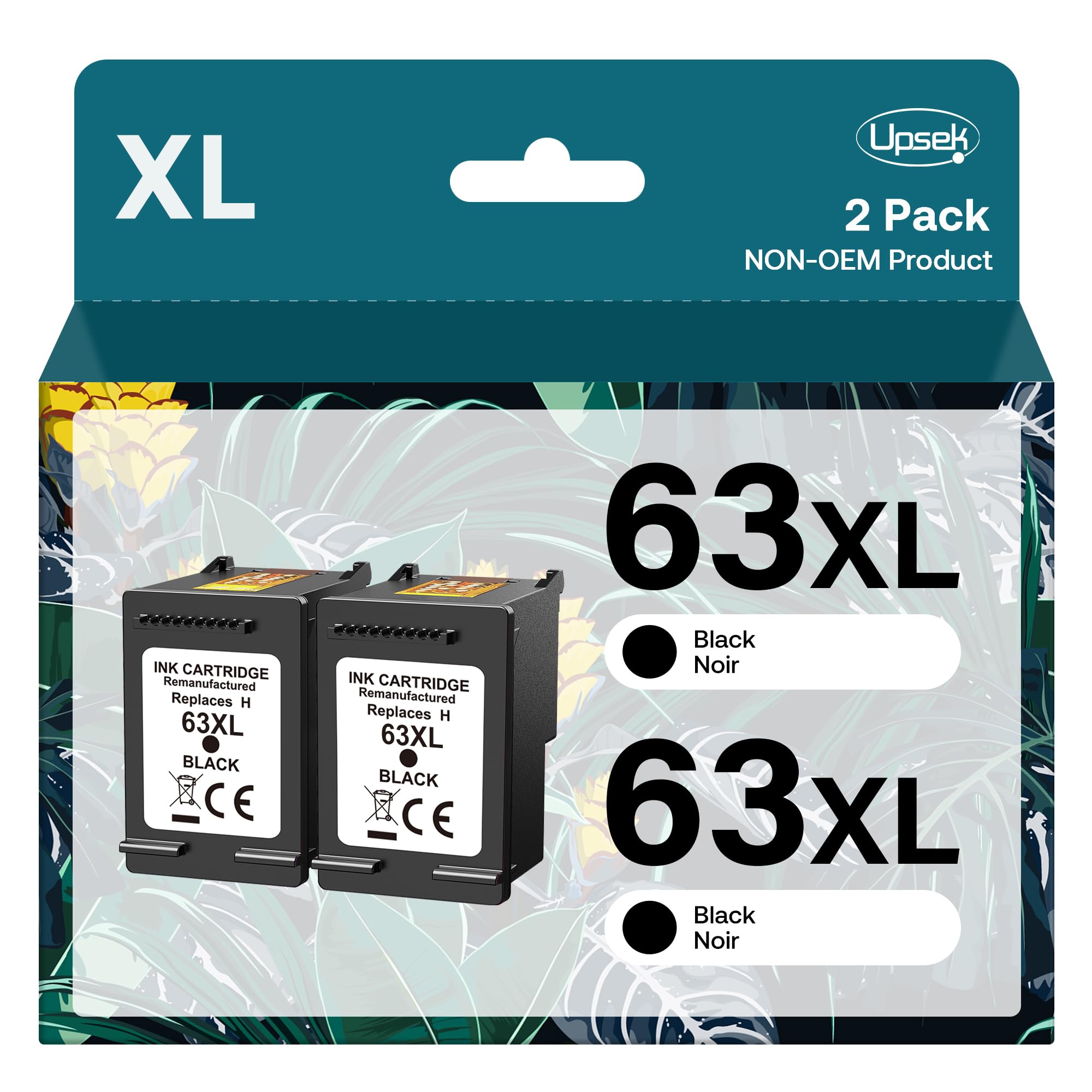Photo 1 of Upsek Compatible 63XL Ink Cartridge Replacement for HP Officejet 4650 4652 4655 5200 5255 Envy 4520 4512 Deskjet 1112 2130 2132 (Black, 2-Pack)
