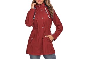 Kikibell Rain Jacket Women Striped Lined Hooded Lightweight Raincoat Outdoor Waterproof Windbreaker