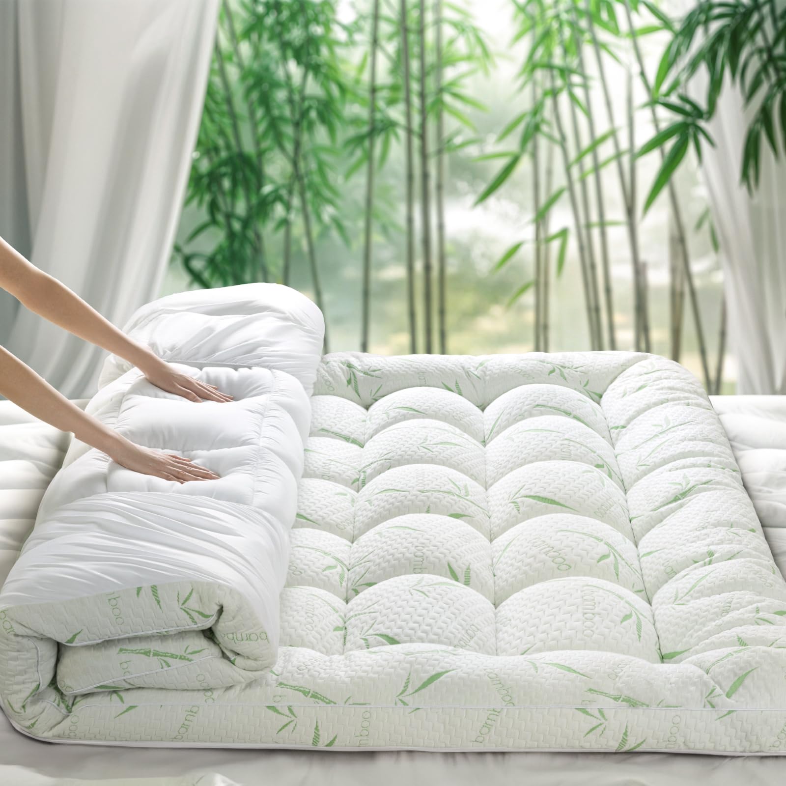 Photo 1 of Memory Foam Mattress Topper Queen - 1500 GSM Viscose Made from Bambu Pillow Top Mattress Topper Cooling & Body-Contouring Support for Back Pain Relief with 8"-18" Deep Pocket (60"x80")