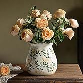 Vintage Flower Vase, Chinoiserie Floral Ceramic Vase for Home Decor, Green and White Decorative Vases for Centerpiece Table Decorations, Vases for Living Room Kitchen Entryway Mantle Shelf Decor Vase