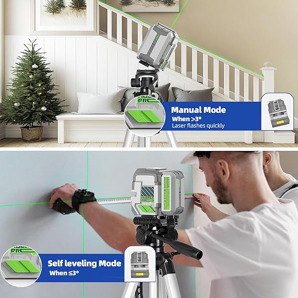HUEPAR PRO LASER LEVEL RECHARGEABLE, SELF LEVELING GREEN CROSS LINE LASER LEVEL TOOL WITH OUTDOOR PULSE MODE, 18-HOUR LONG RUNTIME, 360° MAGNETIC BRACKET, FOR DIY, CONSTRUCTION, FLOOR TILES&DECORATION